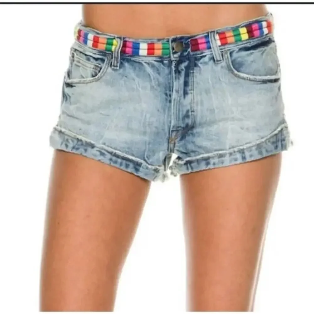 Free People Elliot Denim Short Shorts Yarn Belt Detail 27